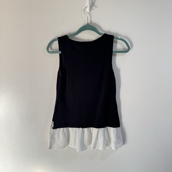 NWT INC International Concepts Tank Top Blouse XS Black White Ruffle Lace Floral - Picture 4 of 8